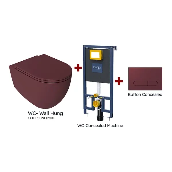 مجموعة الحمام المتكاملة موديل انفينتي ايسفيا أحمر داكن معلق