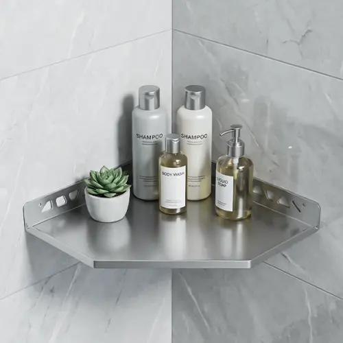 رف حمام معدني هوميك بدون فتحات فضي