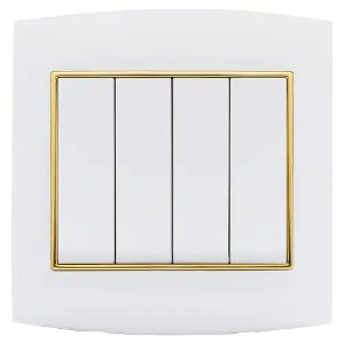 مفتاح رباعي حبة كاملة أمنية الفنار 10 أمبير أبيض مع إطار ذهبي