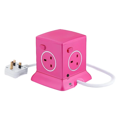 محول الفنار 2 يو اس بي 3 مقابس اللون الوردي