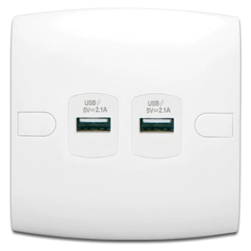 فيشة ألف يو اس بي 2.1 أمبير مزدوج الفنار 5 فولت ابيض