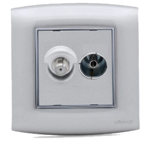 فيشة دش + تليفزيون أمنية الفنار فضي مع اطار كروم