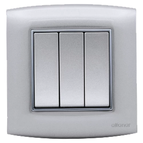 مفتاح أمنية 10 أمبير ثلاثي الفنار فضي مع إطار كروم دركسيون