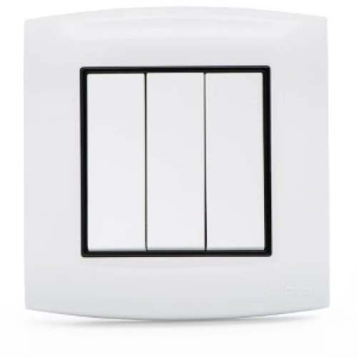 مفتاح أمنية 10 أمبير ثلاثي الفنار  ابيض مع إطار اسود